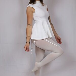 White Top plus sparkly skirt/scarf plus white leggings
